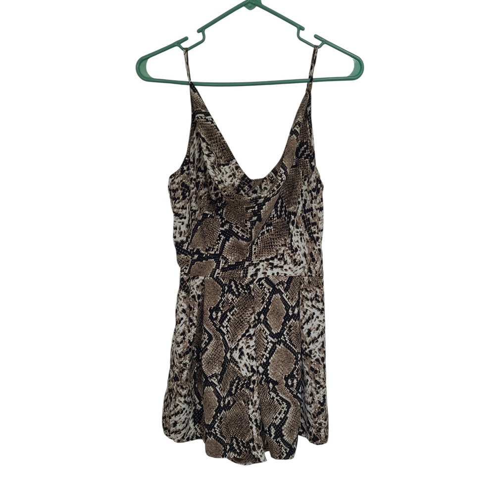 Bandit And The Babe Snakeskin Print Cowl Neck Romper Brown Tan Size Med